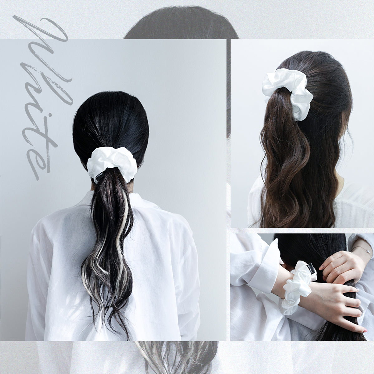 glowiest Effortless Satin Hair Scrunchie (White)